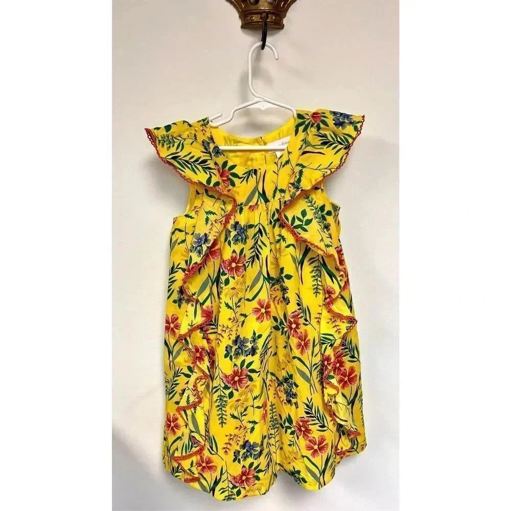 Tommy‎ Bahama Girls Size 7 Yellow Floral Sleeveless Easter Midi Dress Cotton